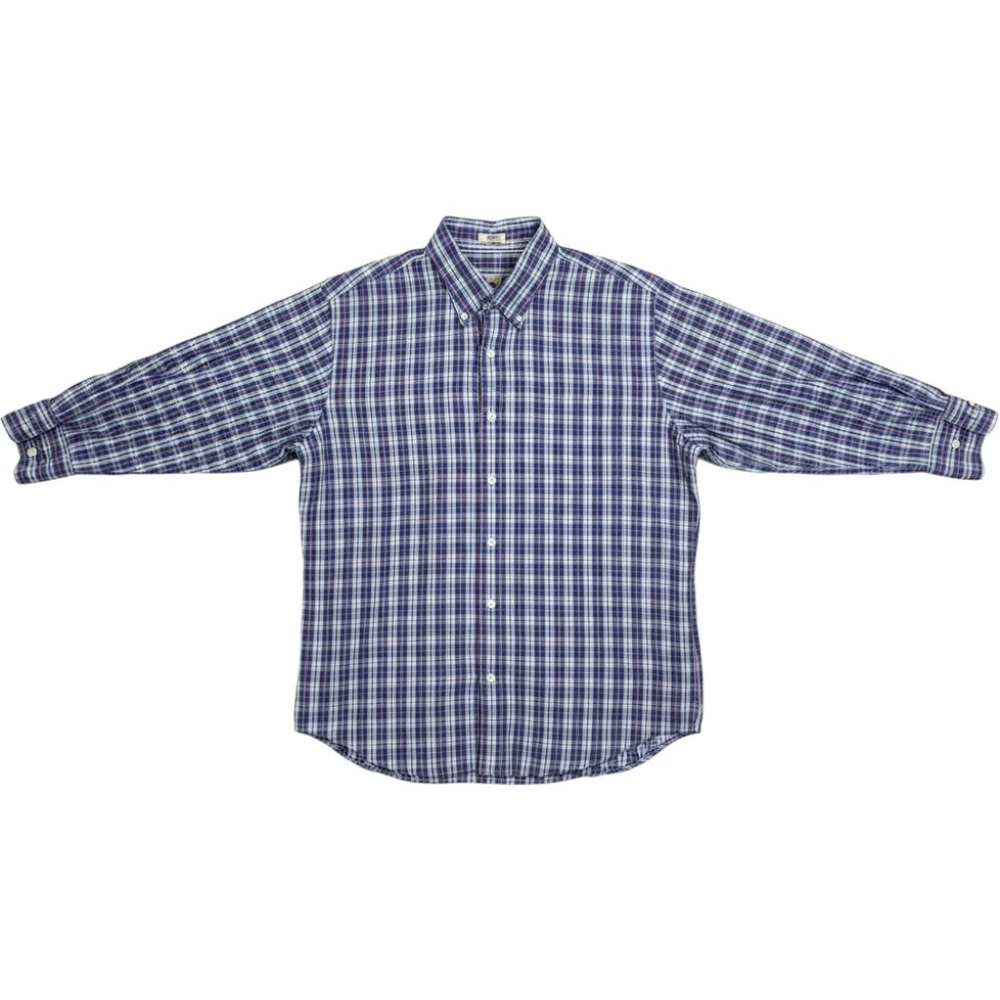 Peter Millar Plaid Button Down Mens Large Blue Pink Excellent Cotton MS16W101CB